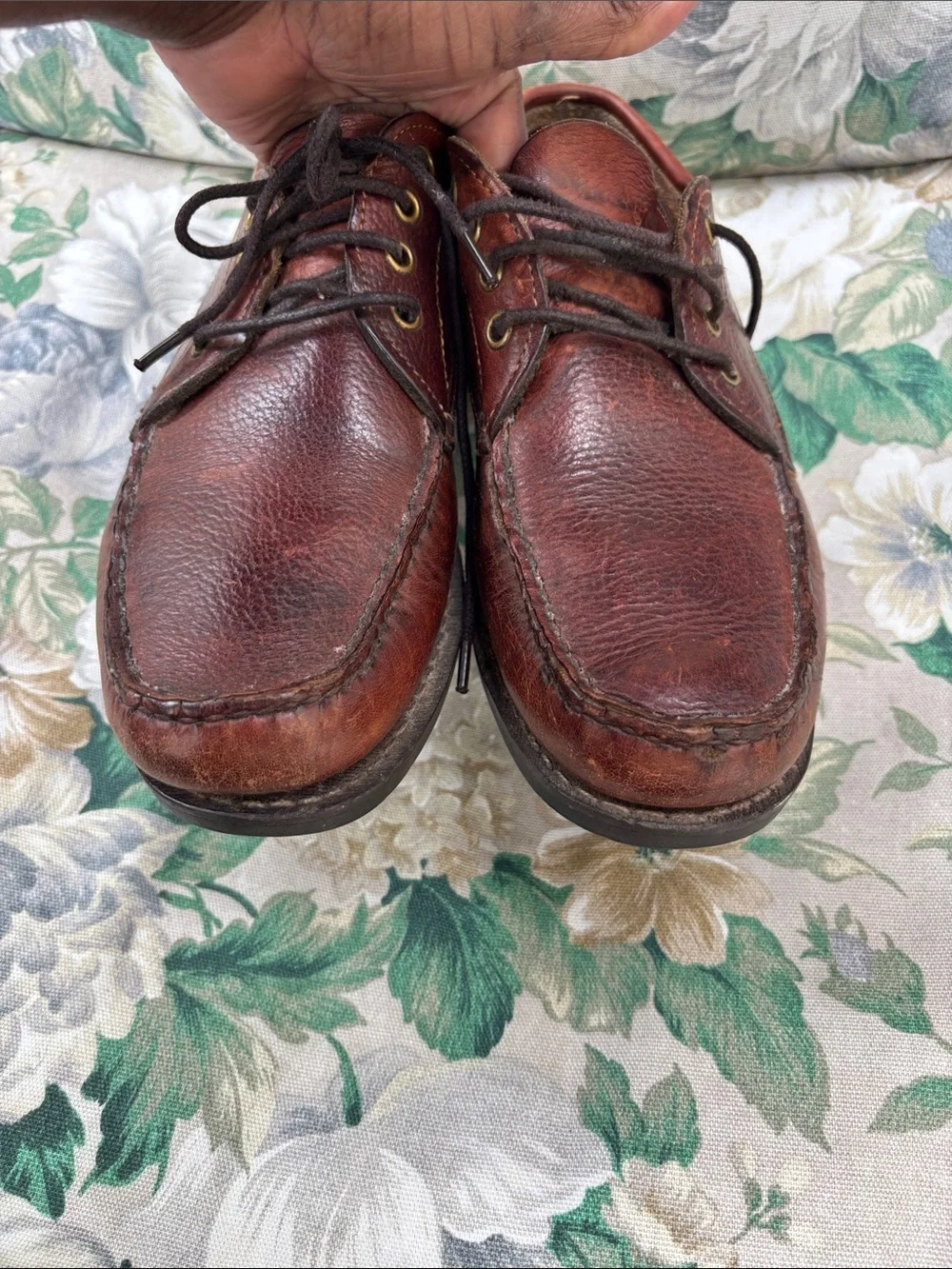 Orvis Gokey Vintage Brown Bison Leather Lace Up Moc-Toe Vibram Sole Sz 8.5E
